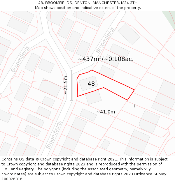 48, BROOMFIELDS, DENTON, MANCHESTER, M34 3TH: Plot and title map