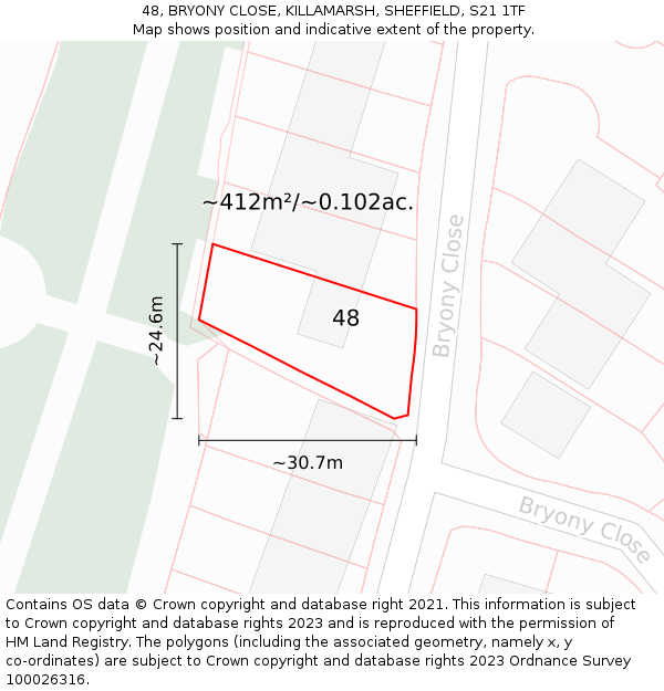48, BRYONY CLOSE, KILLAMARSH, SHEFFIELD, S21 1TF: Plot and title map