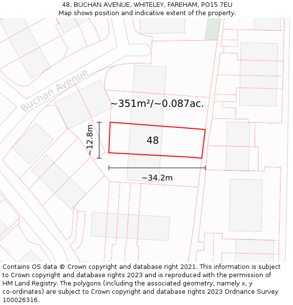 48, BUCHAN AVENUE, WHITELEY, FAREHAM, PO15 7EU: Plot and title map
