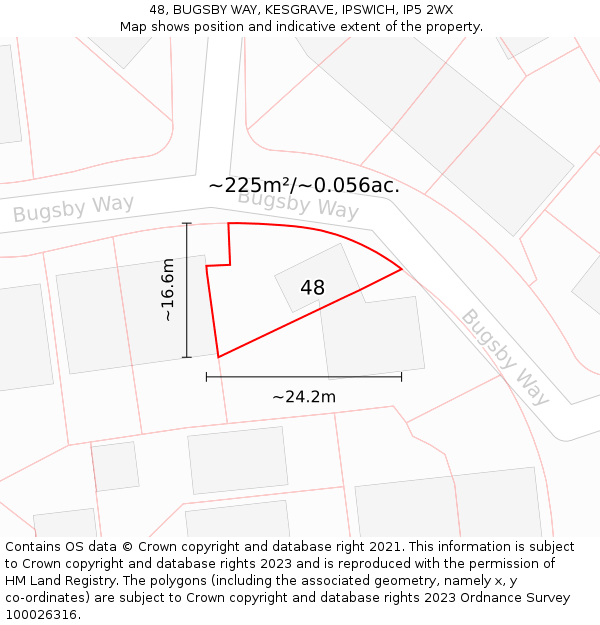 48, BUGSBY WAY, KESGRAVE, IPSWICH, IP5 2WX: Plot and title map