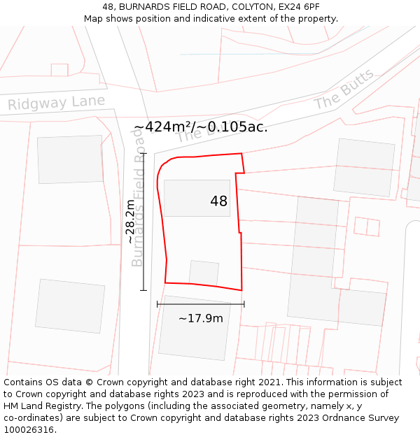 48, BURNARDS FIELD ROAD, COLYTON, EX24 6PF: Plot and title map
