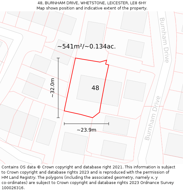 48, BURNHAM DRIVE, WHETSTONE, LEICESTER, LE8 6HY: Plot and title map