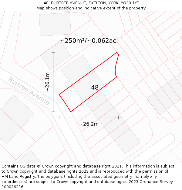 48, BURTREE AVENUE, SKELTON, YORK, YO30 1YT: Plot and title map