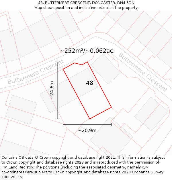 48, BUTTERMERE CRESCENT, DONCASTER, DN4 5DN: Plot and title map
