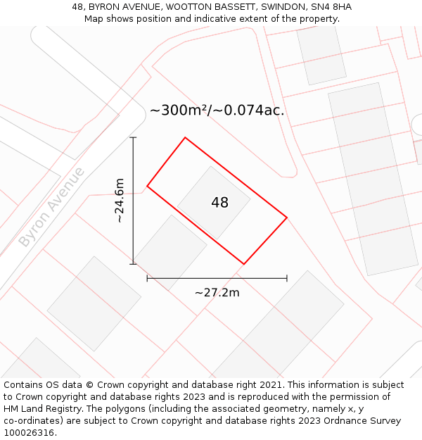 48, BYRON AVENUE, WOOTTON BASSETT, SWINDON, SN4 8HA: Plot and title map