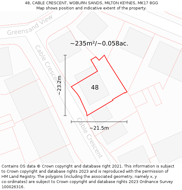 48, CABLE CRESCENT, WOBURN SANDS, MILTON KEYNES, MK17 8GG: Plot and title map