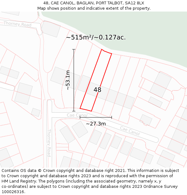 48, CAE CANOL, BAGLAN, PORT TALBOT, SA12 8LX: Plot and title map