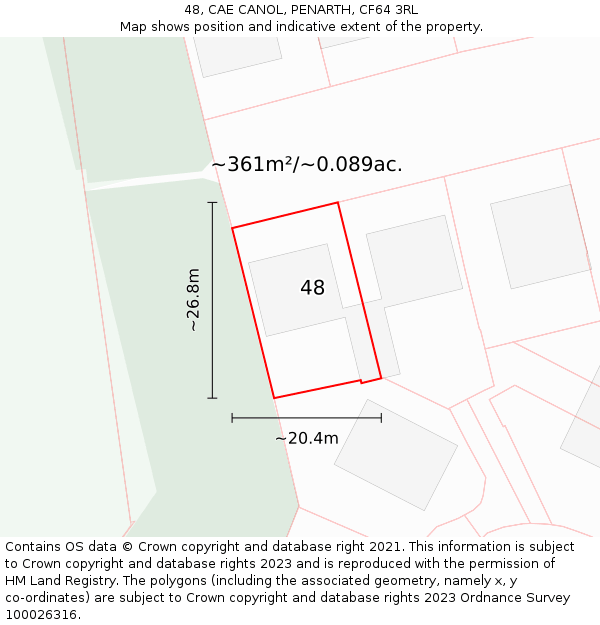 48, CAE CANOL, PENARTH, CF64 3RL: Plot and title map