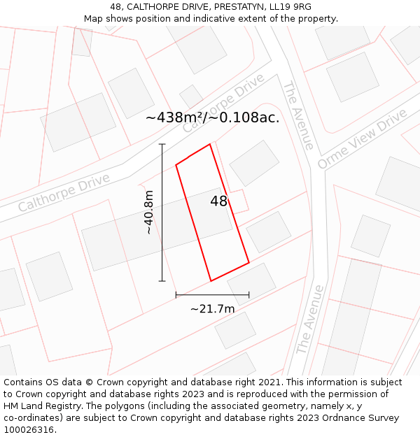 48, CALTHORPE DRIVE, PRESTATYN, LL19 9RG: Plot and title map