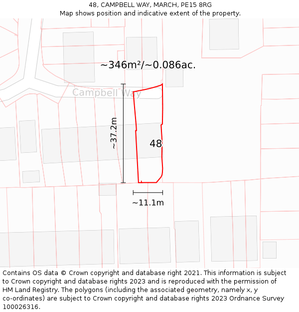 48, CAMPBELL WAY, MARCH, PE15 8RG: Plot and title map