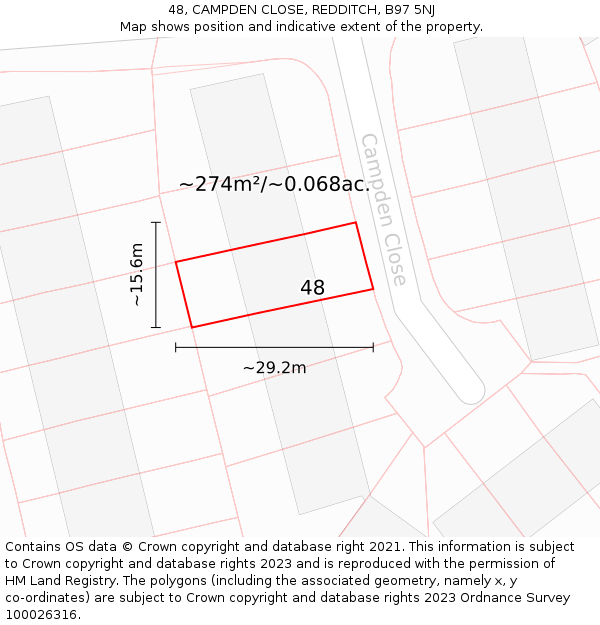 48, CAMPDEN CLOSE, REDDITCH, B97 5NJ: Plot and title map
