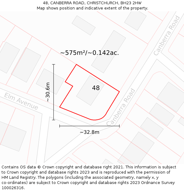 48, CANBERRA ROAD, CHRISTCHURCH, BH23 2HW: Plot and title map