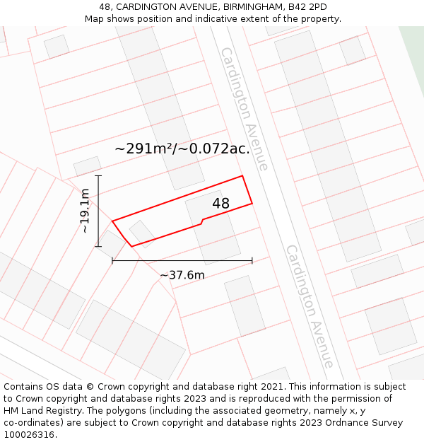 48, CARDINGTON AVENUE, BIRMINGHAM, B42 2PD: Plot and title map