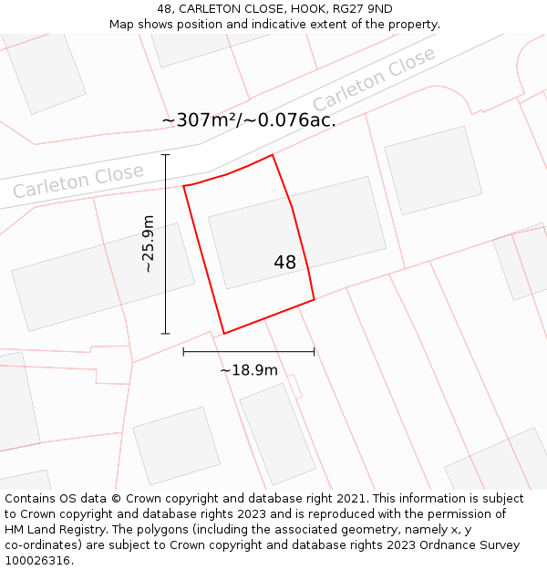 48, CARLETON CLOSE, HOOK, RG27 9ND: Plot and title map