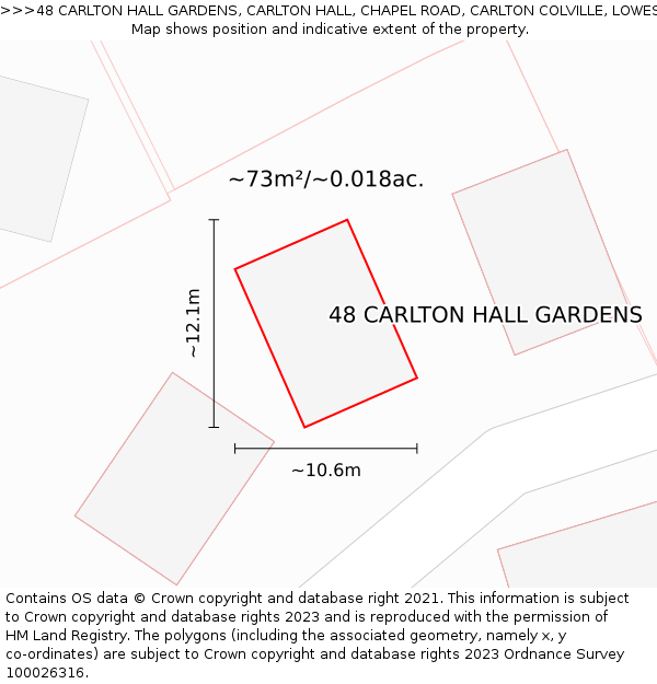 48 CARLTON HALL GARDENS, CARLTON HALL, CHAPEL ROAD, CARLTON COLVILLE, LOWESTOFT, NR33 8BL: Plot and title map