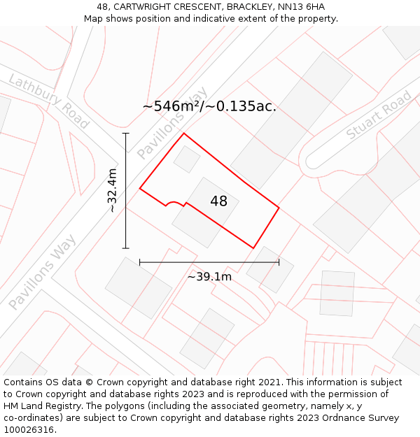 48, CARTWRIGHT CRESCENT, BRACKLEY, NN13 6HA: Plot and title map