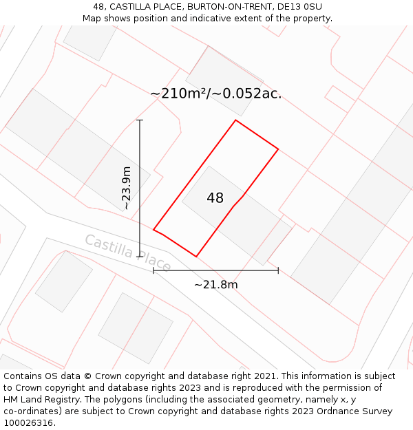 48, CASTILLA PLACE, BURTON-ON-TRENT, DE13 0SU: Plot and title map