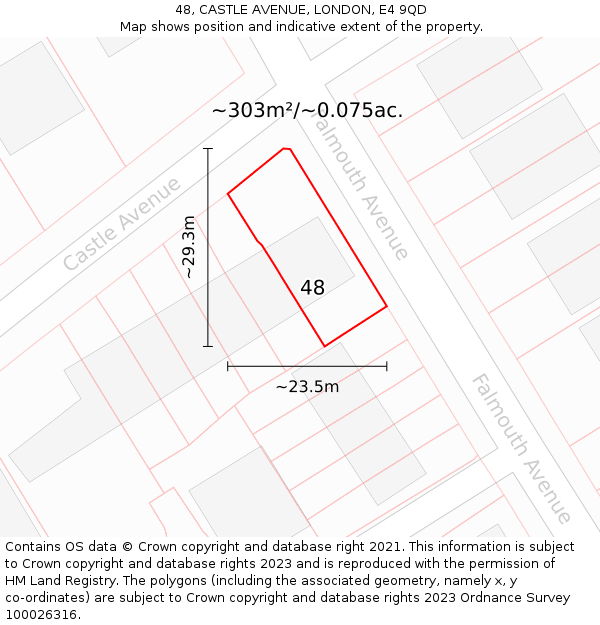 48, CASTLE AVENUE, LONDON, E4 9QD: Plot and title map