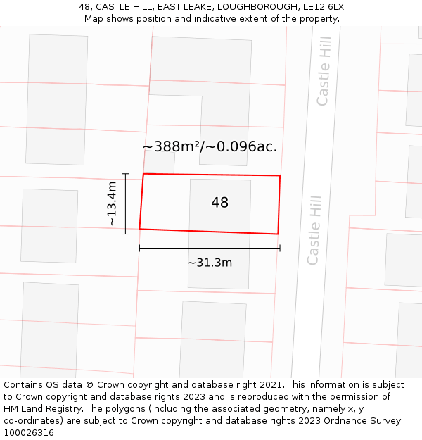 48, CASTLE HILL, EAST LEAKE, LOUGHBOROUGH, LE12 6LX: Plot and title map