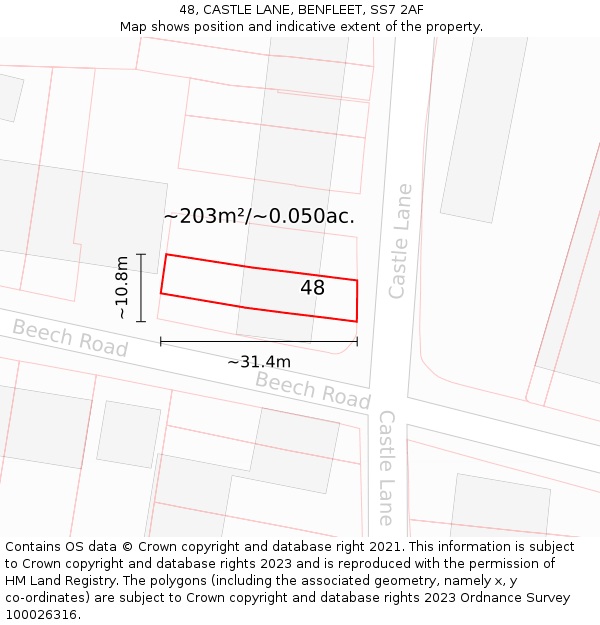 48, CASTLE LANE, BENFLEET, SS7 2AF: Plot and title map