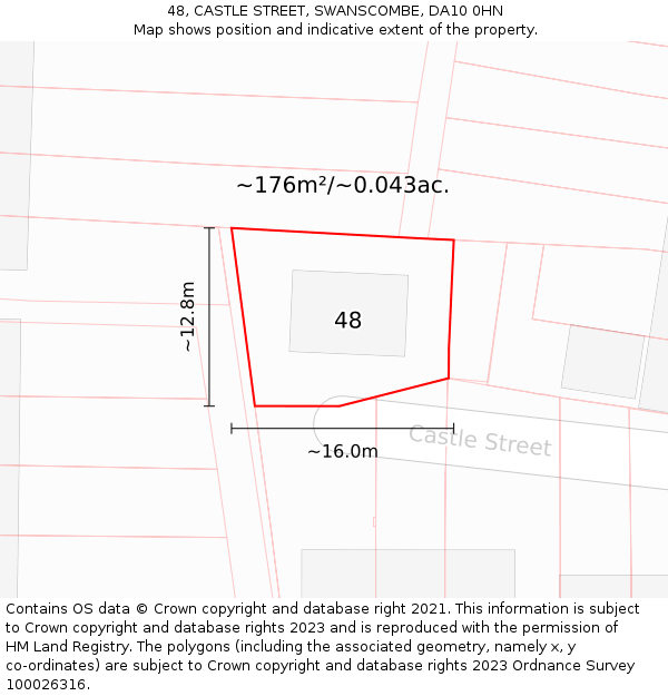 48, CASTLE STREET, SWANSCOMBE, DA10 0HN: Plot and title map