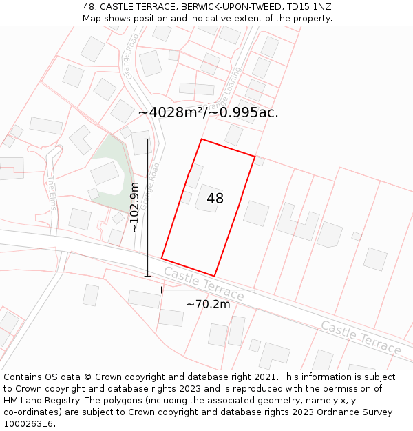 48, CASTLE TERRACE, BERWICK-UPON-TWEED, TD15 1NZ: Plot and title map