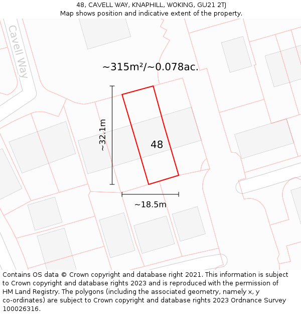 48, CAVELL WAY, KNAPHILL, WOKING, GU21 2TJ: Plot and title map