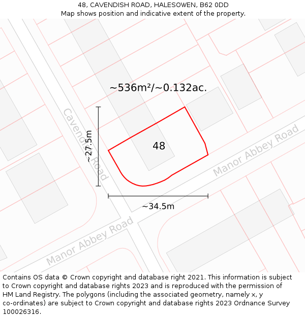 48, CAVENDISH ROAD, HALESOWEN, B62 0DD: Plot and title map