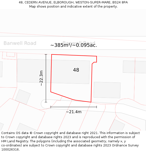 48, CEDERN AVENUE, ELBOROUGH, WESTON-SUPER-MARE, BS24 8PA: Plot and title map
