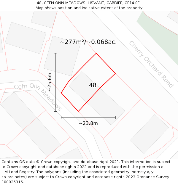 48, CEFN ONN MEADOWS, LISVANE, CARDIFF, CF14 0FL: Plot and title map