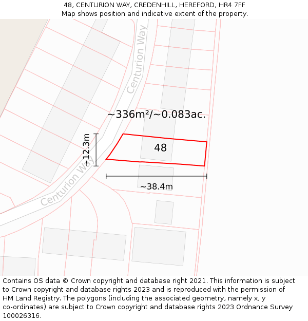 48, CENTURION WAY, CREDENHILL, HEREFORD, HR4 7FF: Plot and title map