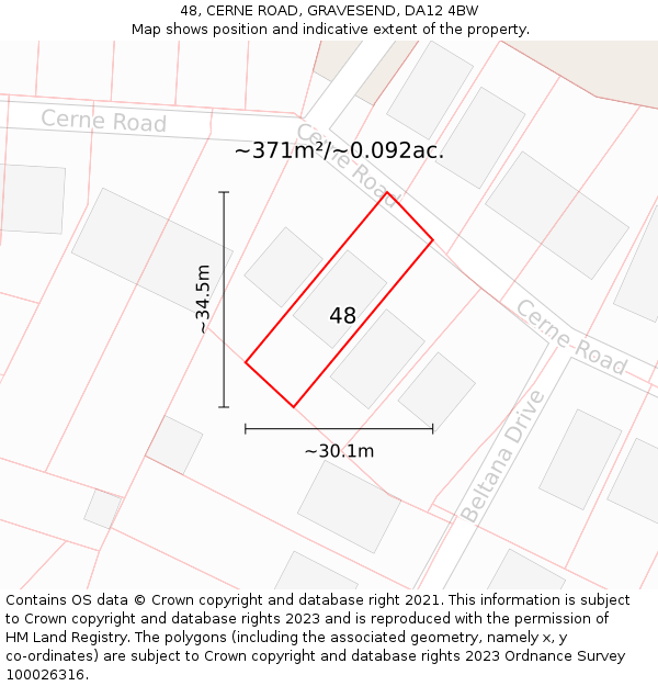 48, CERNE ROAD, GRAVESEND, DA12 4BW: Plot and title map