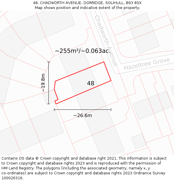 48, CHADWORTH AVENUE, DORRIDGE, SOLIHULL, B93 8SX: Plot and title map