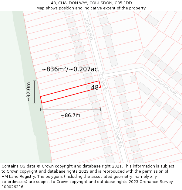 48, CHALDON WAY, COULSDON, CR5 1DD: Plot and title map