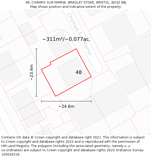 48, CHAMPS SUR MARNE, BRADLEY STOKE, BRISTOL, BS32 9BJ: Plot and title map