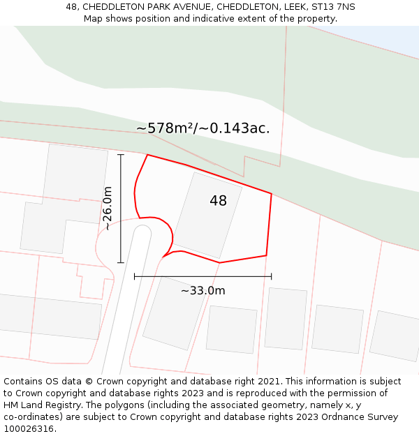 48, CHEDDLETON PARK AVENUE, CHEDDLETON, LEEK, ST13 7NS: Plot and title map