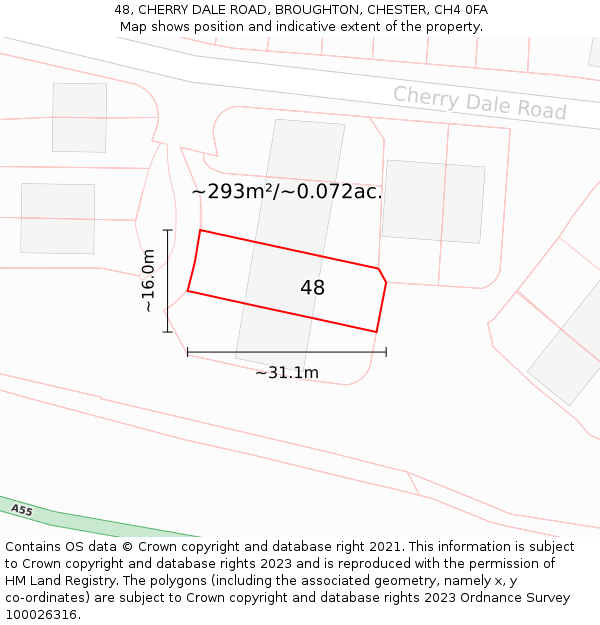 48, CHERRY DALE ROAD, BROUGHTON, CHESTER, CH4 0FA: Plot and title map