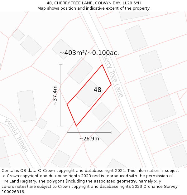 48, CHERRY TREE LANE, COLWYN BAY, LL28 5YH: Plot and title map