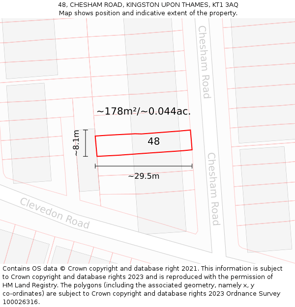 48, CHESHAM ROAD, KINGSTON UPON THAMES, KT1 3AQ: Plot and title map
