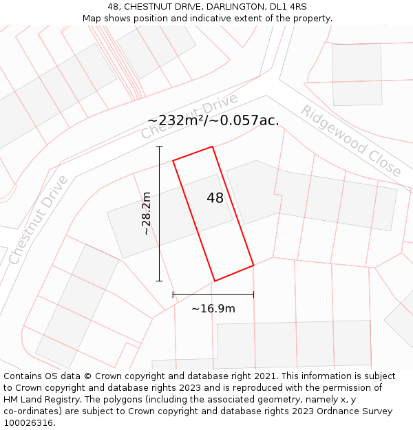 48, CHESTNUT DRIVE, DARLINGTON, DL1 4RS: Plot and title map