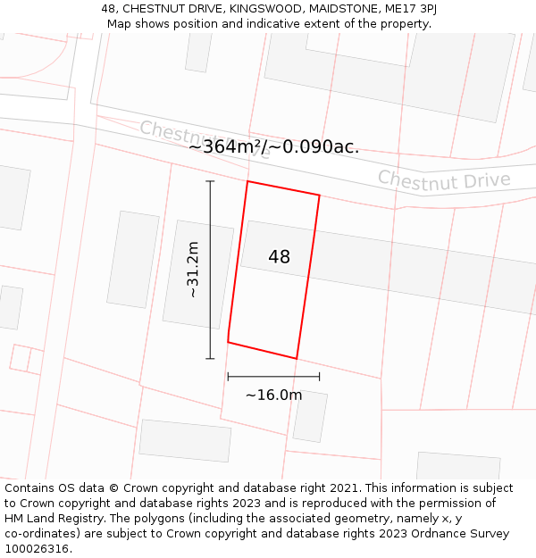 48, CHESTNUT DRIVE, KINGSWOOD, MAIDSTONE, ME17 3PJ: Plot and title map