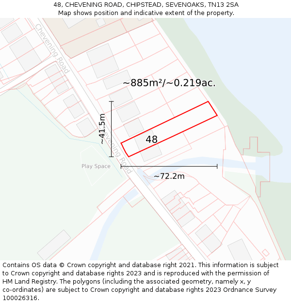 48, CHEVENING ROAD, CHIPSTEAD, SEVENOAKS, TN13 2SA: Plot and title map