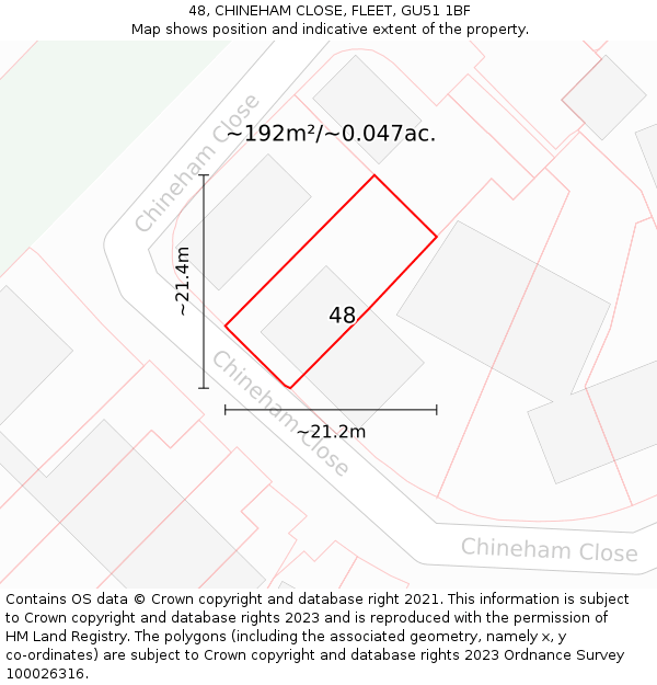 48, CHINEHAM CLOSE, FLEET, GU51 1BF: Plot and title map