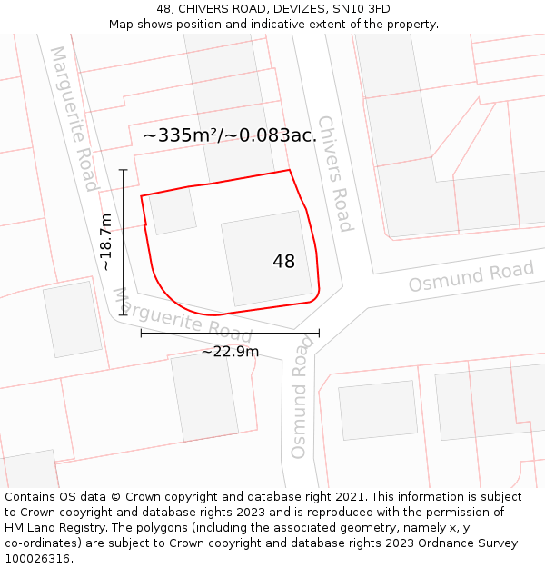 48, CHIVERS ROAD, DEVIZES, SN10 3FD: Plot and title map