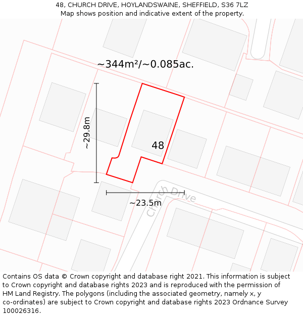 48, CHURCH DRIVE, HOYLANDSWAINE, SHEFFIELD, S36 7LZ: Plot and title map