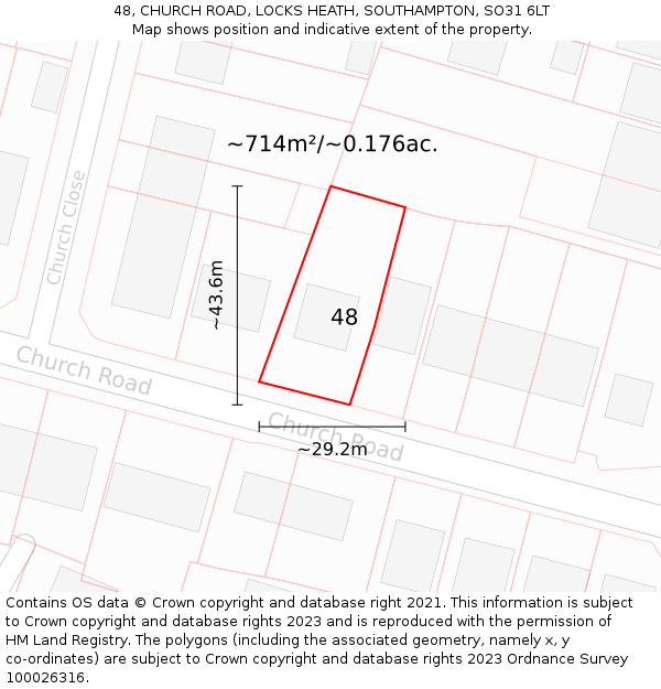 48, CHURCH ROAD, LOCKS HEATH, SOUTHAMPTON, SO31 6LT: Plot and title map