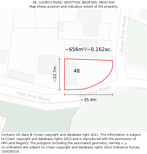 48, CHURCH ROAD, WOOTTON, BEDFORD, MK43 9HF: Plot and title map