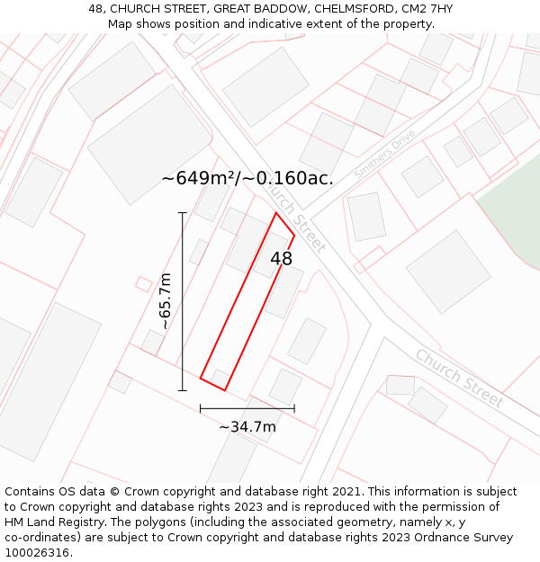 48, CHURCH STREET, GREAT BADDOW, CHELMSFORD, CM2 7HY: Plot and title map