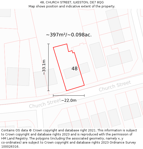 48, CHURCH STREET, ILKESTON, DE7 8QG: Plot and title map