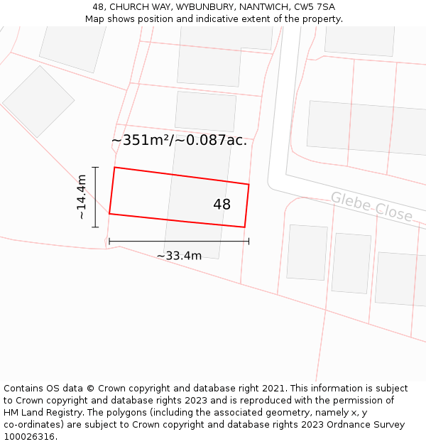 48, CHURCH WAY, WYBUNBURY, NANTWICH, CW5 7SA: Plot and title map